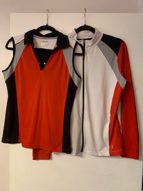 Izod Tops - Izod Red, White & Black Athletic Jacket and Sleeveless Polo Set